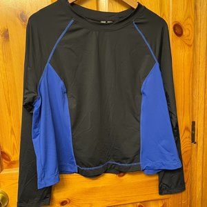 Swimming shirt/swimshirt blue and black 1X long sleeve pit to pit 23" x 21.5 " l